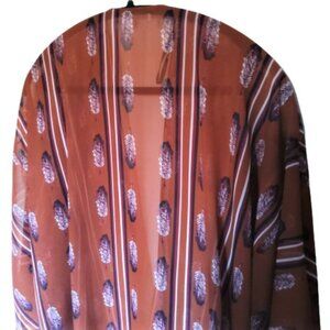 Light kimono cover up with burnt orange feathers print in a great colour